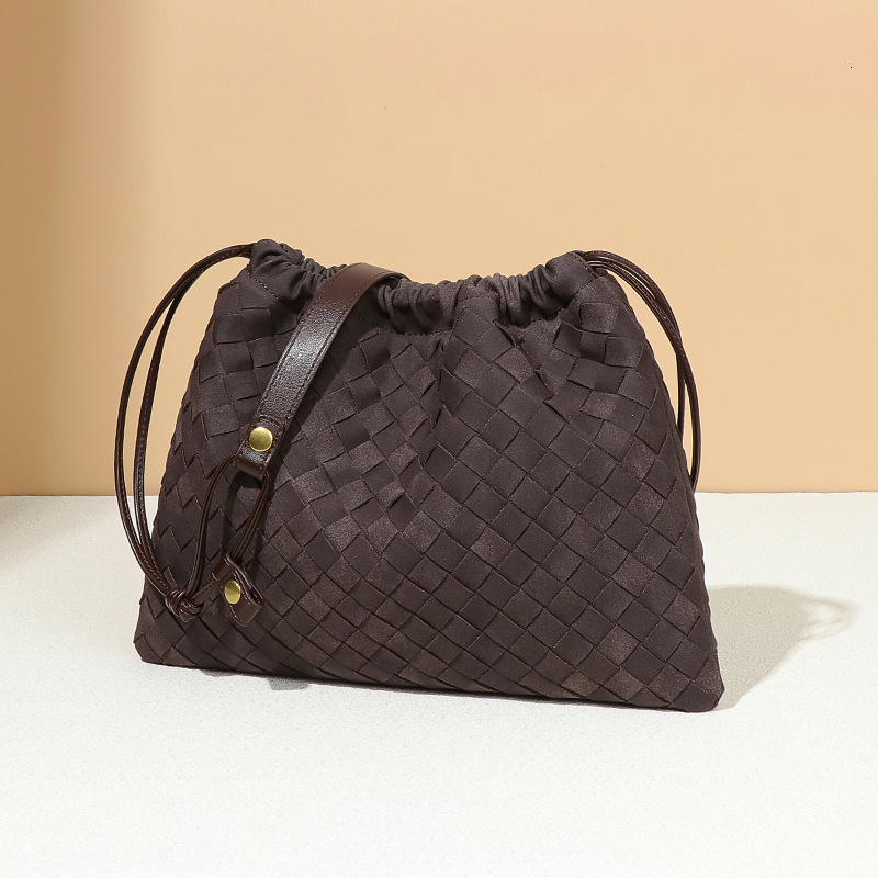 Autumn Winter New Matte Cloud Drawstring Pleated Woven Soft Leather Lucky Shoulder Crossbody Bag
