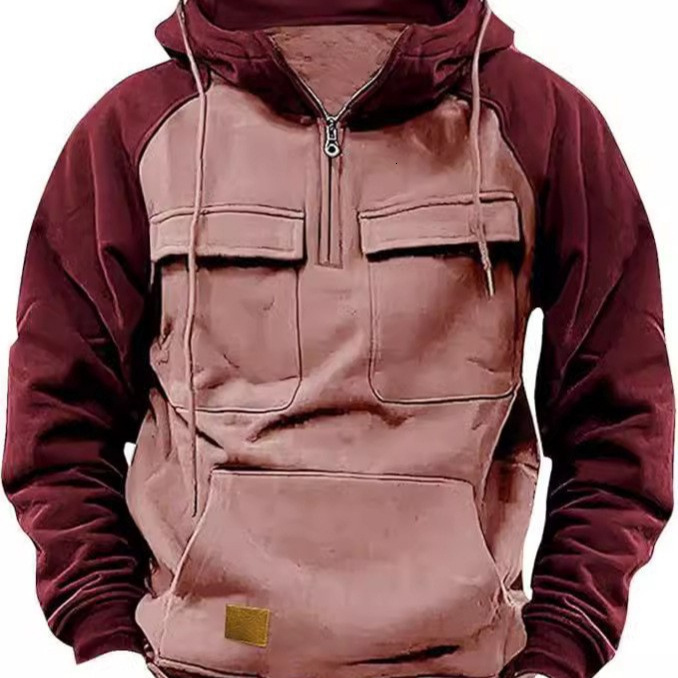 Designer Clothing Luxury Hoodie European Size Spring Autumn Winter Hooded Loose Stand Collar Casual Sweatshirt Men's Multi-pocket Cardigan Zipper