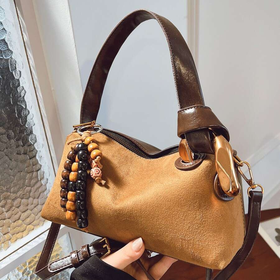 Designer Bags Brown Shoulder Boston Bag Suede 2025 Simple Elegant Commuter Women's Shoulder Versatile Trendy Crossbody Bag