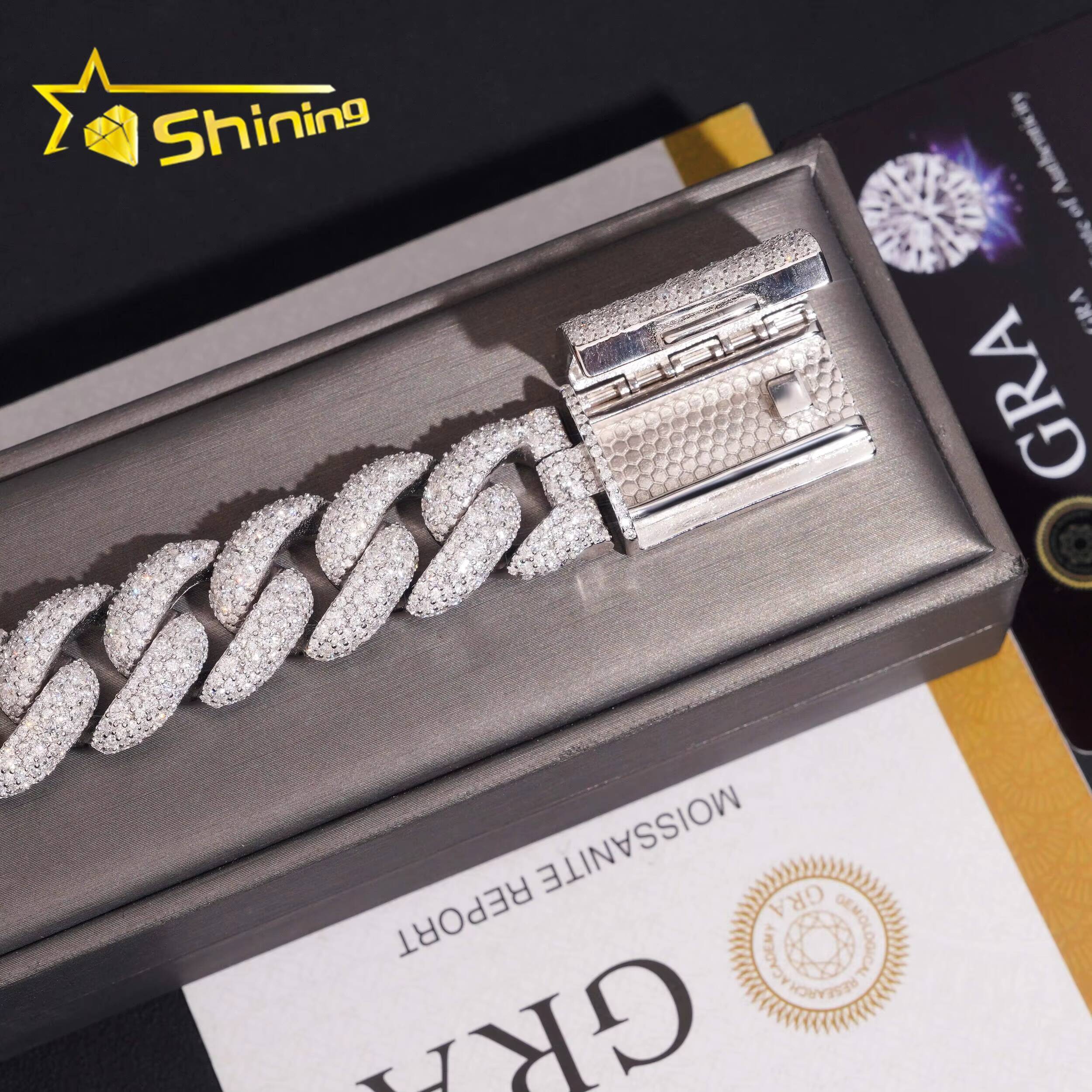 Pass Diamond Tester 925 Sterling Silver Hip Hop 18mm Mosaic Set Moissanite Cuban Link Bracelet