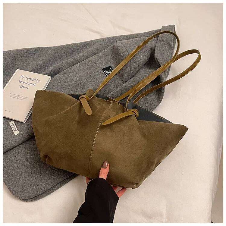 Women's Matte Wing Bag - Fall Winter Shoulder Bag, Spacious French Designer Underarm Purse, Minimalist Hobo Tote