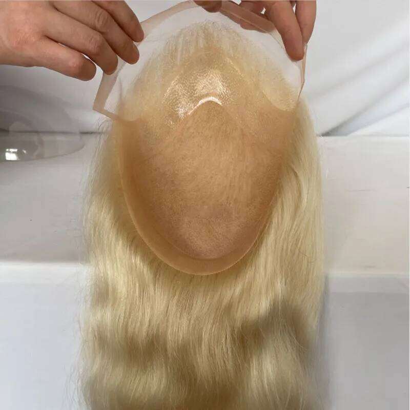 12inch Long Human Blonde 613# Men's 8x10inch Mono Base Mens System Front Men Toupee Natural Hairline Hair Piece