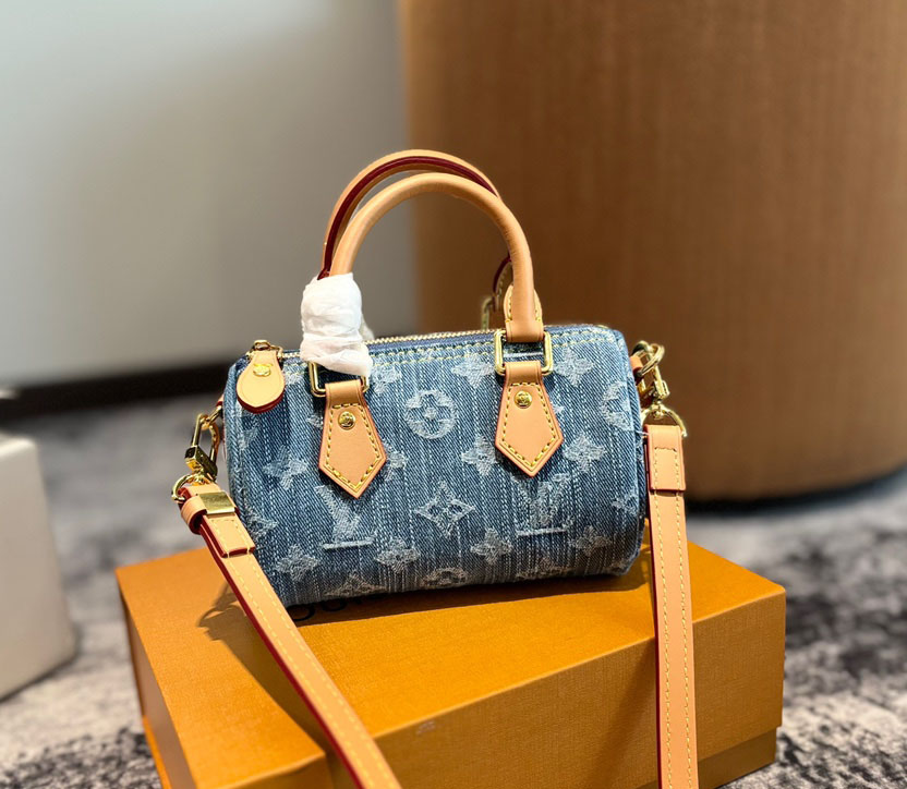 Designer Mini Nano 16cm Shoulder Bag Women Leather Denim Crossbody Brand Emed Tote Purse Brown wer Handbag