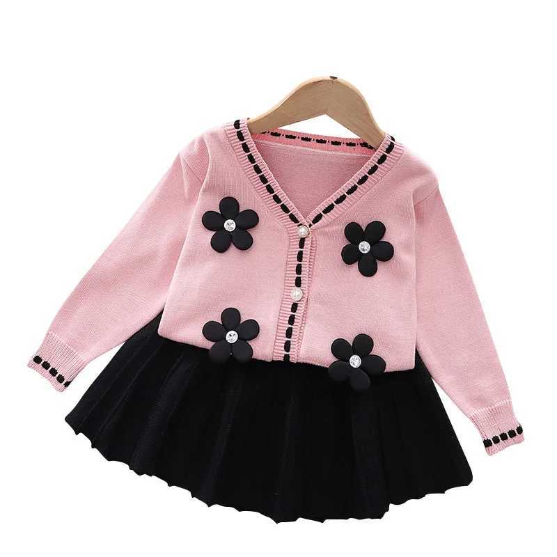 Girls Knitted Clothes Sets Spring Autumn 2024 Children Woolen Jersey Coats Sweaters Skirts 2pcs Dress Suit For Baby Outfits Kids L250926SJO7
