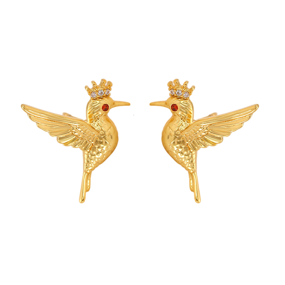 Ins Style Light Three-Dimensional High-End Bird Earrings For Women, Design Crown Hummingbird Ear Jewelry