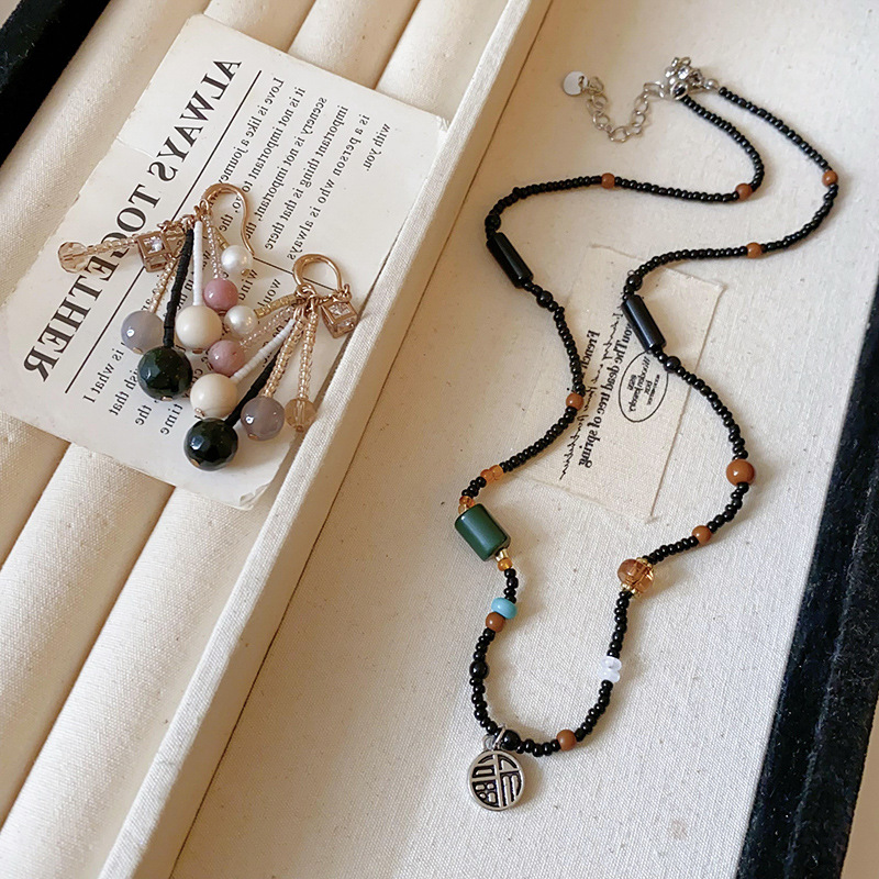 Gold - Toned Beaded Necklace And Multi - Bead Tassel Drop Earrings Set With Tribal Charm Delicate Daily & Elegant Jewelry Gift For Her High - Quality 