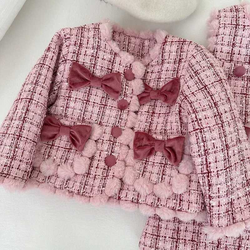 Girls Little Fragrance Plus Cotton Thickened Bow Coat Sundress Twopiece Set Girl Clothes Girls Suit 2025 Winter L250926C327