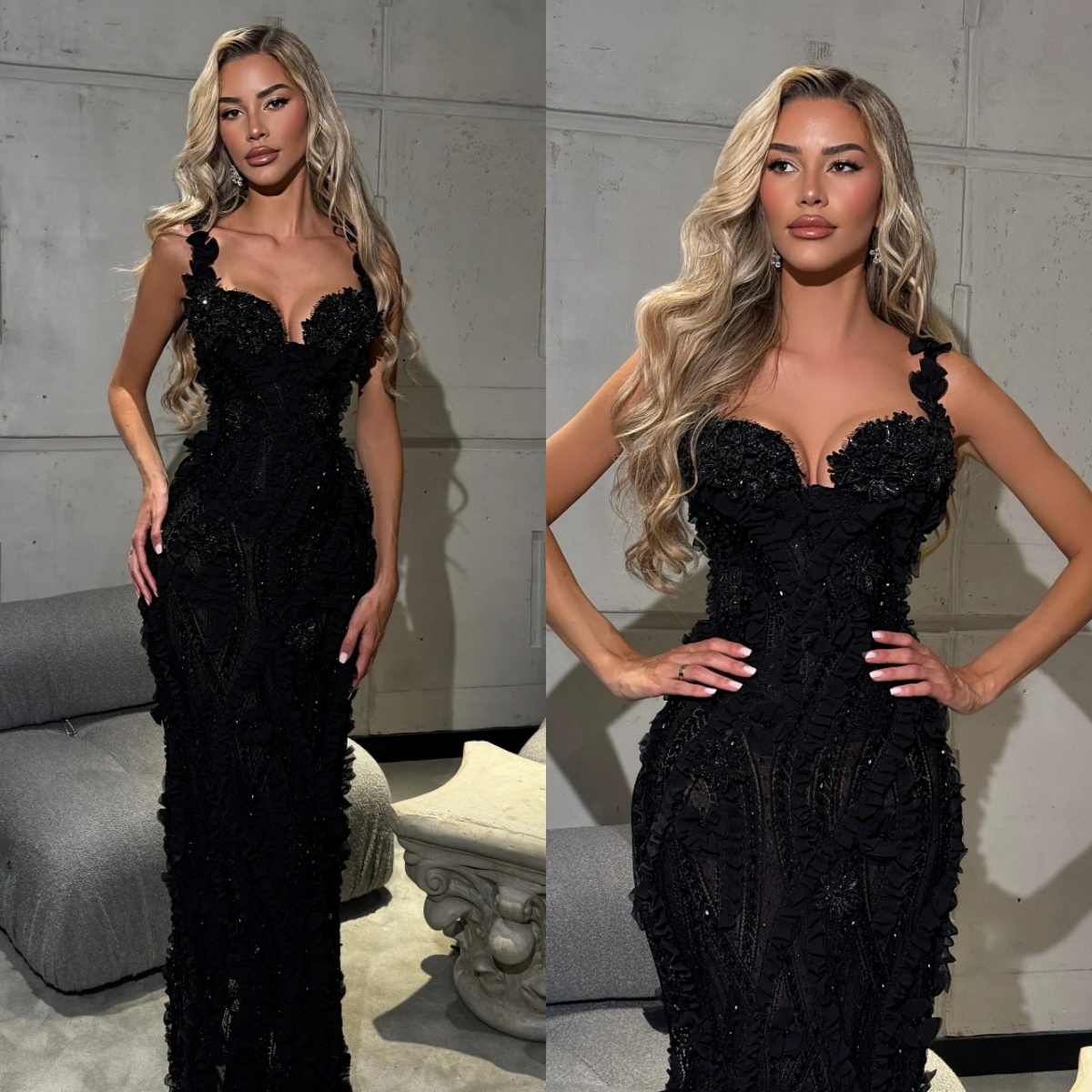 Fashion Evening Dresses Appliques Prom Gowns Spaghetti Strap Sleevesless Illusion Ruffle Princess Customized Vestidos De Noche Plus Size