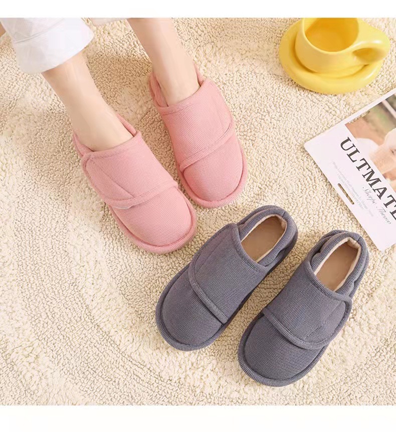 Four-Section Non-Slip TPR Rubber Grain Round Toe Flat Heel Sewing Cotton Slippers Hook and Loop Maternity Shoes ddmymarket
