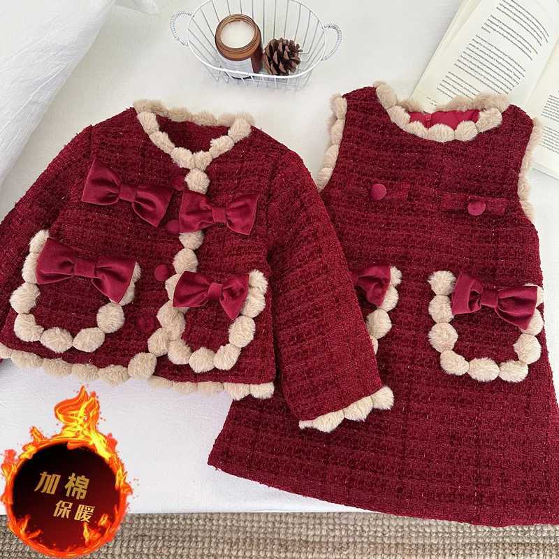 Girls Xiaoxiangfeng cotton set winter 2025 new baby foreign style thickened jacket vest skirt twopiece set L2509264WFW