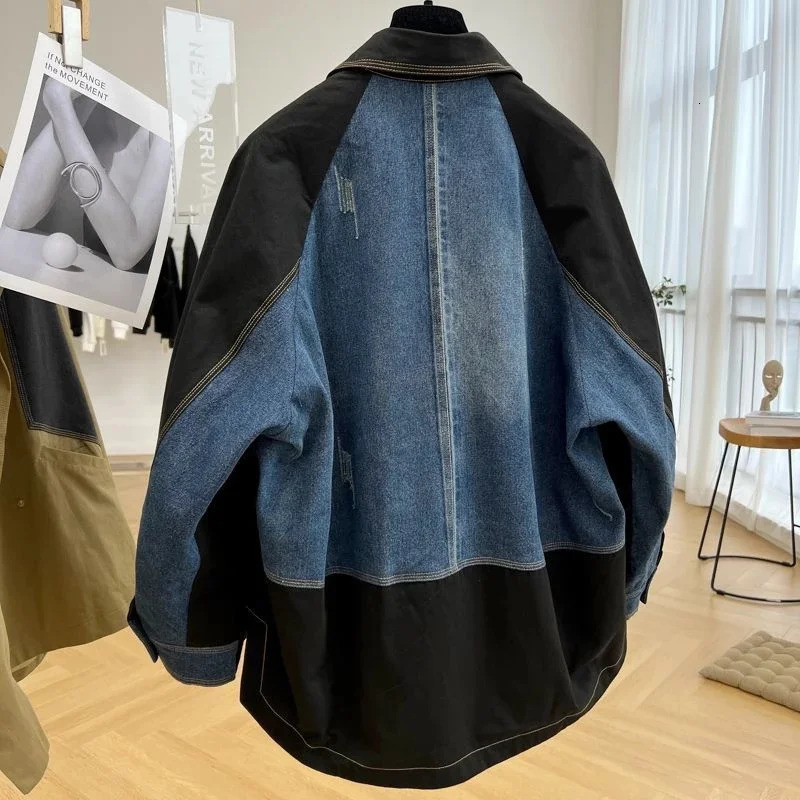 2025 Autumn Denim Jacket Coat Women Splicing Blazer Outerwear Female Long sleeves Loose Jean windbreaker 250811m
