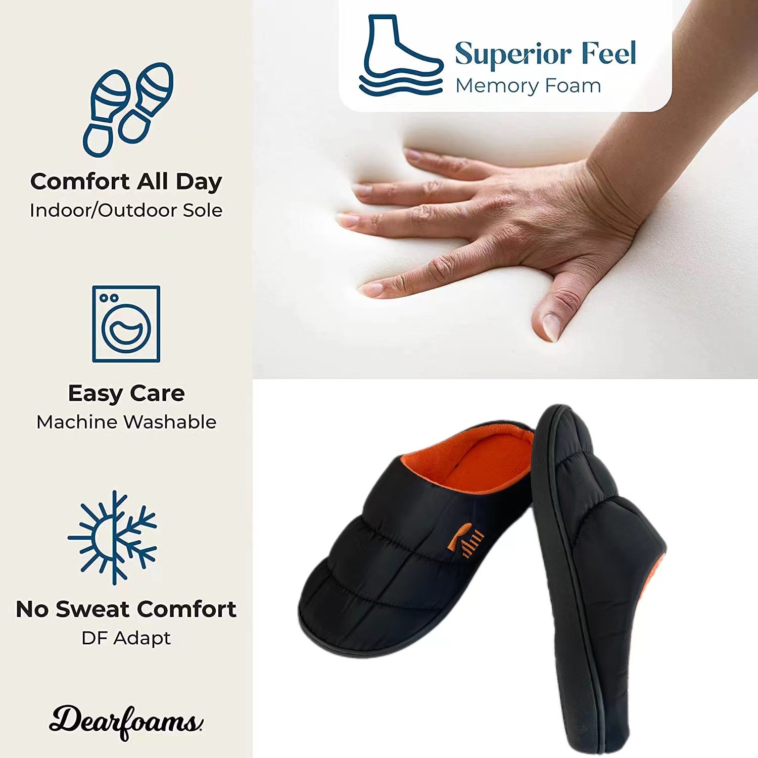 Down Fabric Memory Foam Slippers ddmymarket