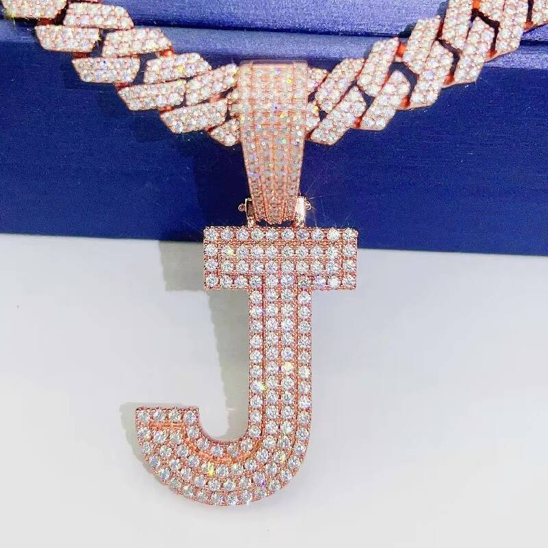 Ins Hot Selling Personality 925 Silver InlayDColor Can Be Worn15mm Width Cuban Link Chain Hip Hop Letter Pendant