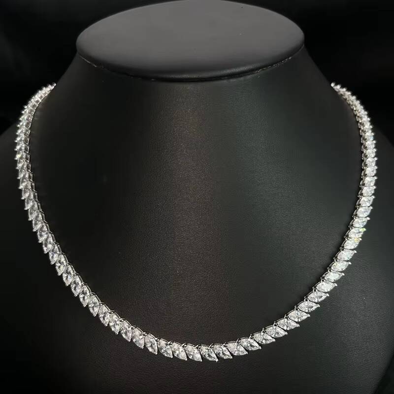 Marquise Cut 5A Moissanite Iced Out Bling Women Girl Jewelry Tennis Chain Necklace 925 Sterling Silver Chocker