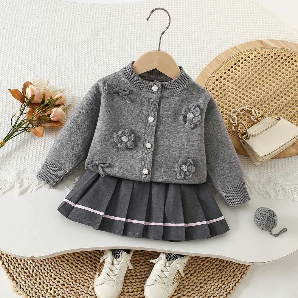 Girls Dress Clothes Sets Spring Autumn Children Woolen Jersey Sweaters Coats Skirts Kids Cute Suit For Baby Knitted Outfits 5 6Y L250926MAIF