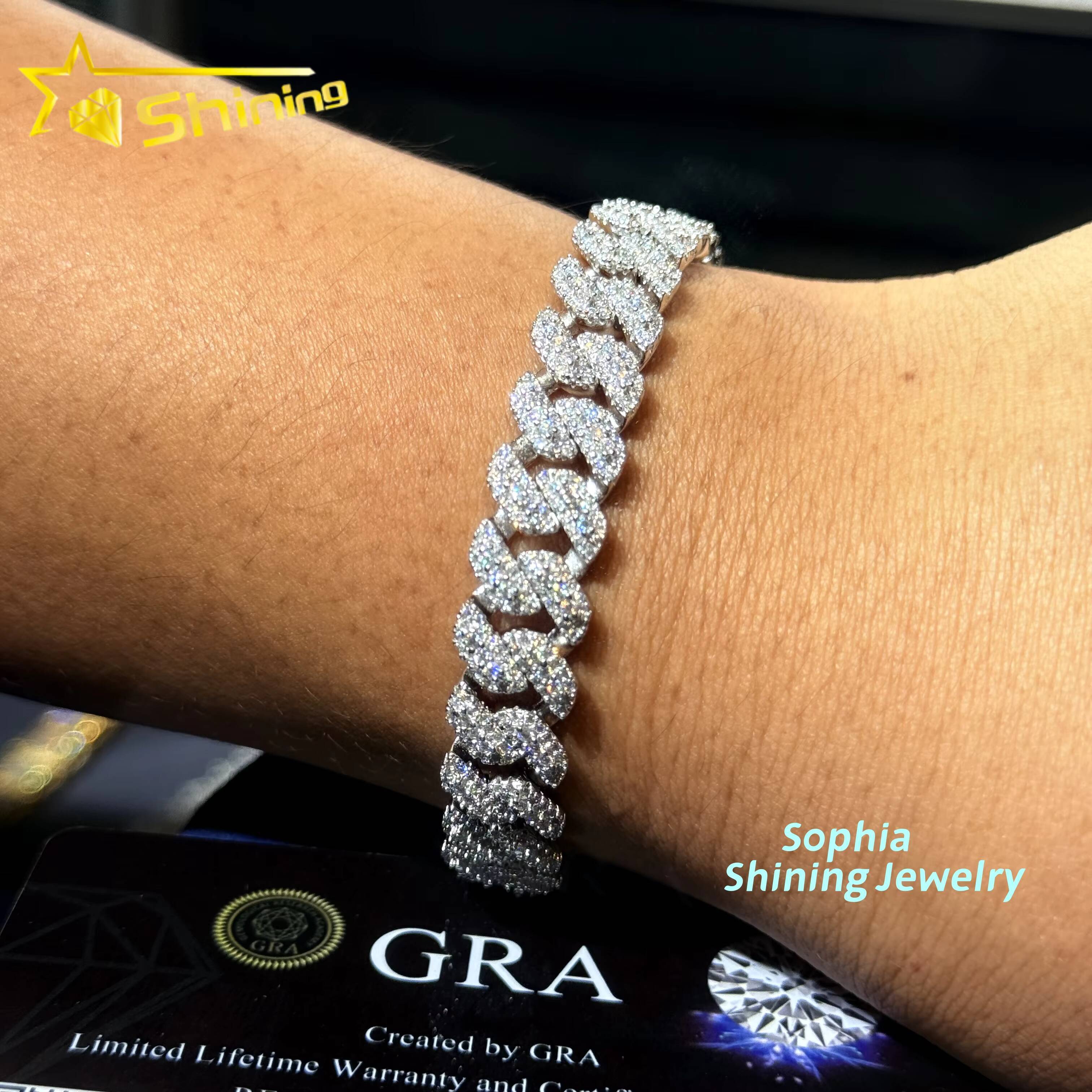 Pass Tester VVS Moissanite Lab Diamond Silver 925 Necklace Chain Hip Hop Iced Out Jewelry 10mm Miami Cuban Link Bracelet