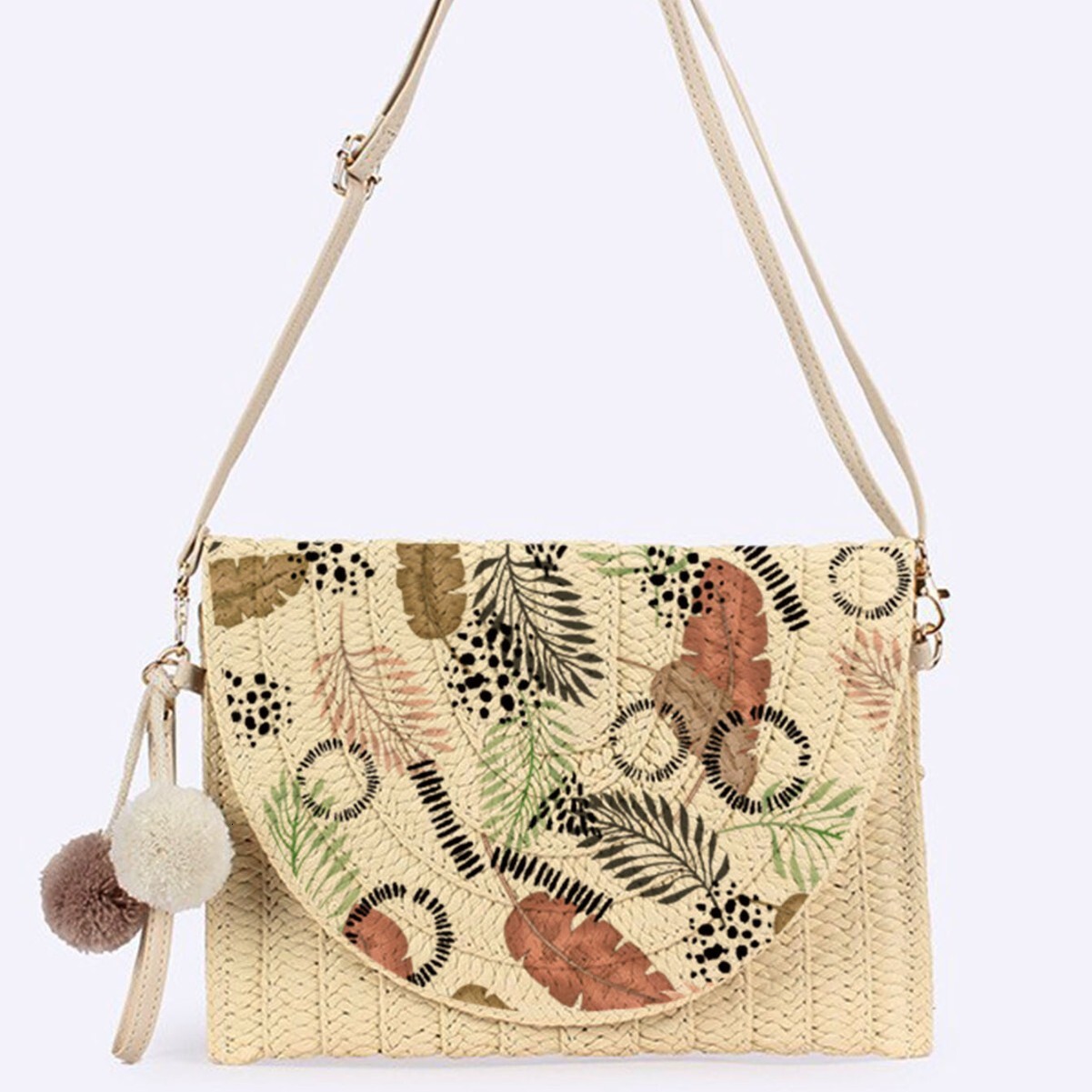 2025 new printed beach leaf flip crossbody bag luxury bag large capacity armpit bag high-end multifunctional grass woven designer bag