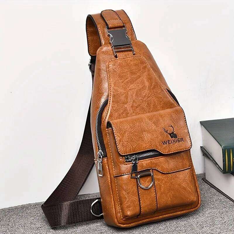 1pcs Vintage Waterproof PU Crossbody Bag Anti-Stain Large Capacity Casual Outdoor Travel Chest Pack Fashionable shoulder bag