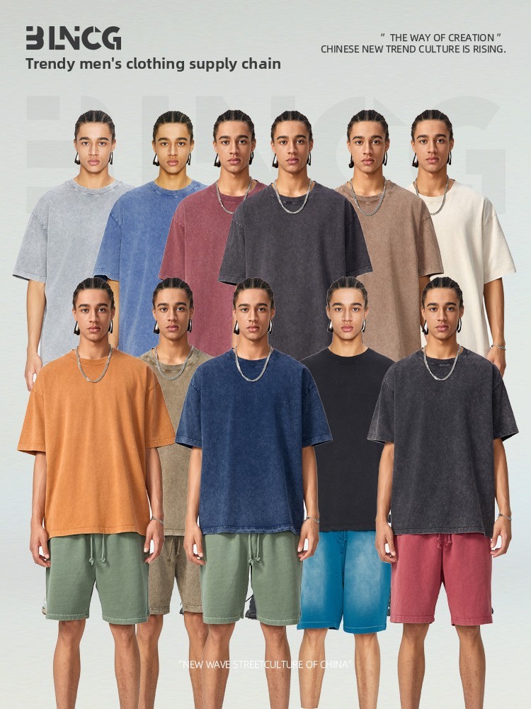 BLNCG Men's Streetwear Heavyweight T-Shirt - Drop Shoulder, Tie-Dye/Acid Wash, 100% Cotton Washed Short Sleeve-X-10