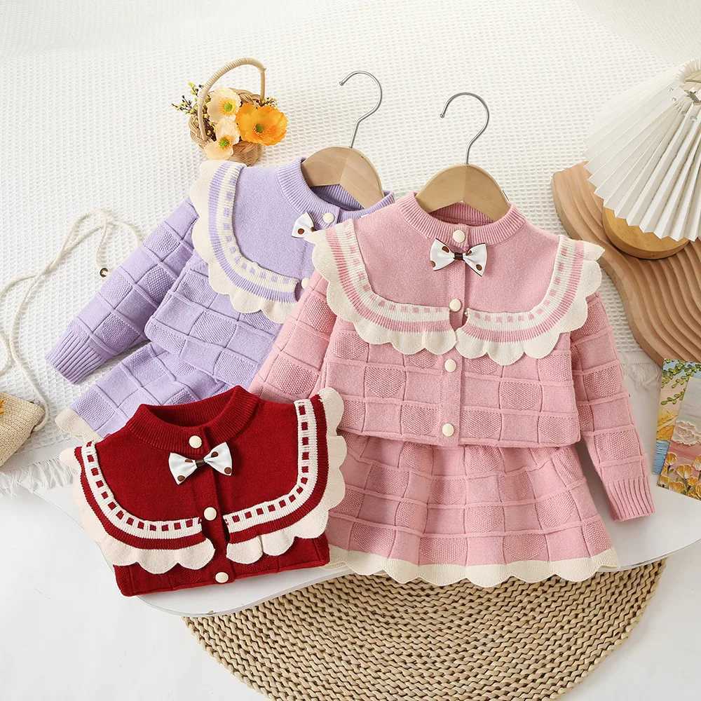 Girls Knitted Clothes Sets Spring Autumn Children Woolen Jersey Sweaters Coats Skirts Kids Princess Dress Suit For Baby Outfits L2509261DN4