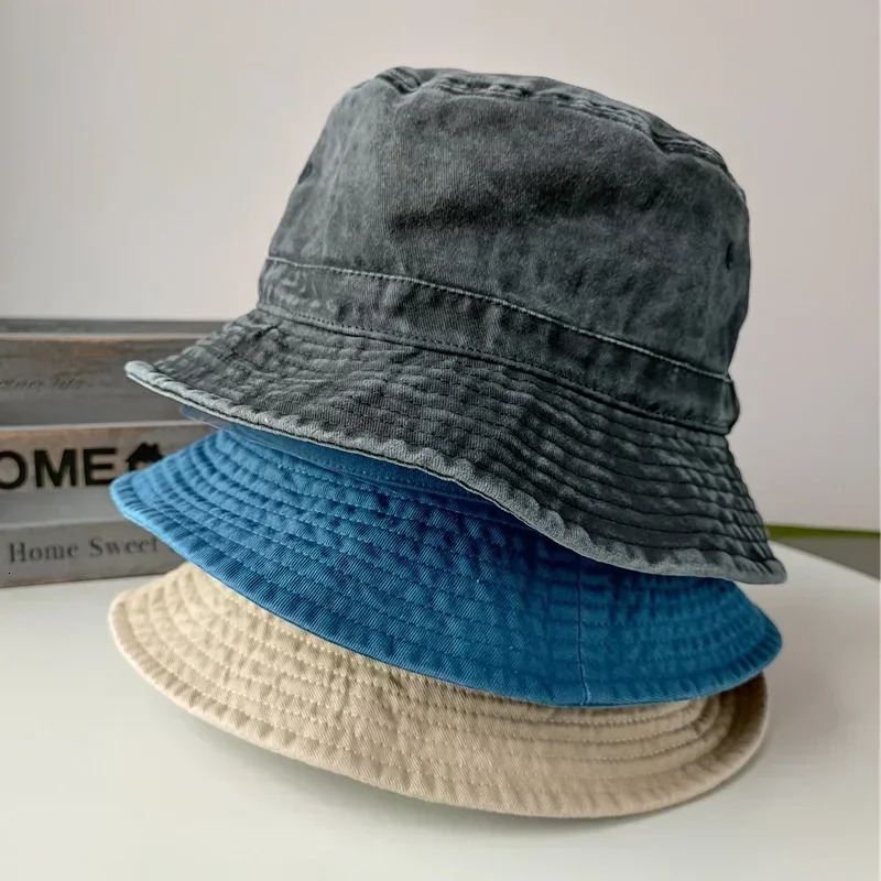 2025Korean Big Head Washed Denim Bucket Hats Men Cotton Sun Hat Plus Size 64cm Oversize Bob Panama Unisex Big Size Fisherman Cap 250919