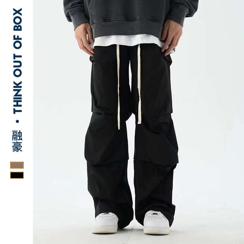 Trendy Brand Casual Wrinkled Cargo Pants Unisex American High Street Vibe Fashion New Spring Summer Ins Trend B5