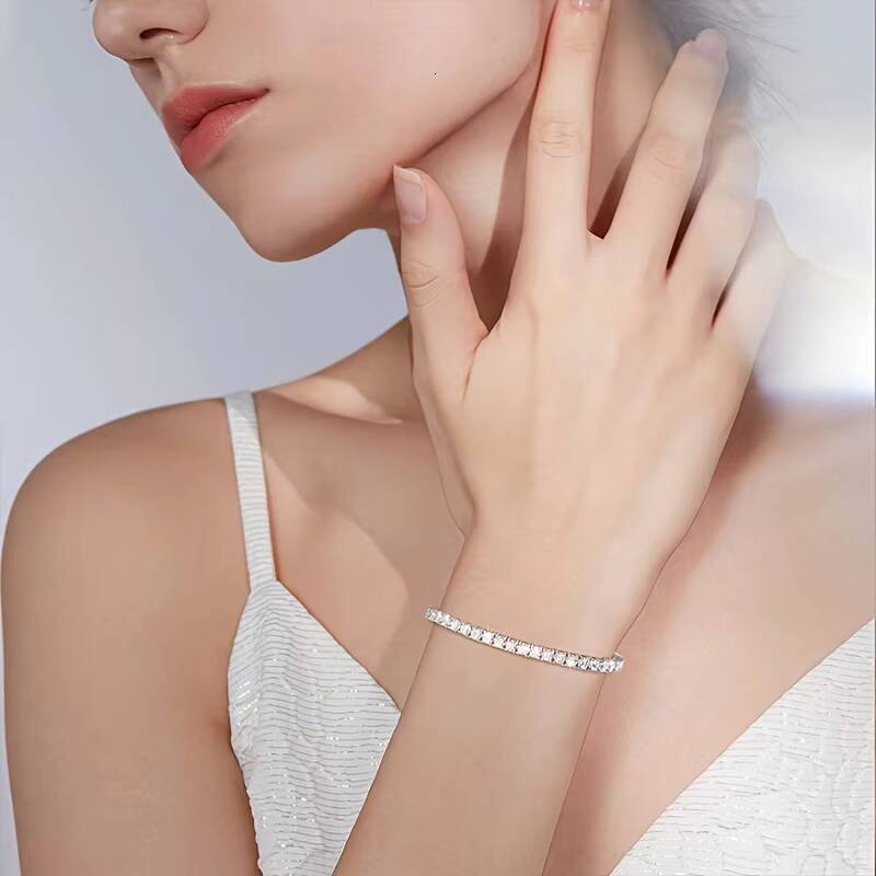 Silver Moissanite Tennis 18K White Gold Plated 925 Sterling GRA Certificate Round Cut VVS Diamond Classic Bracelet for Women Men