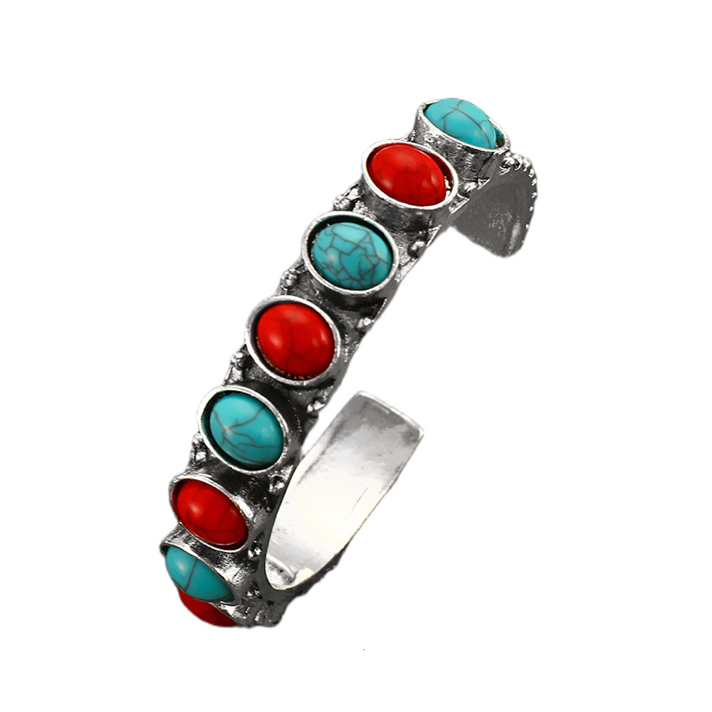 Ethnic Style Bohemian Turquoise For Women Carved Hollow Adjustable Open Bracelet