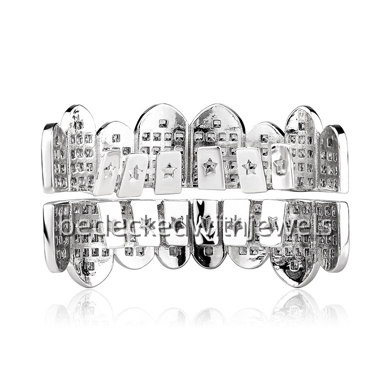 14K Gold Plated Single Tooth FANG Grill Cap Canine Teeth for Man Custom GRILLZ Iced Out Hip Hop Grillz Dia Teeth Rappers Bottom Gold Plated Sterg Sliv