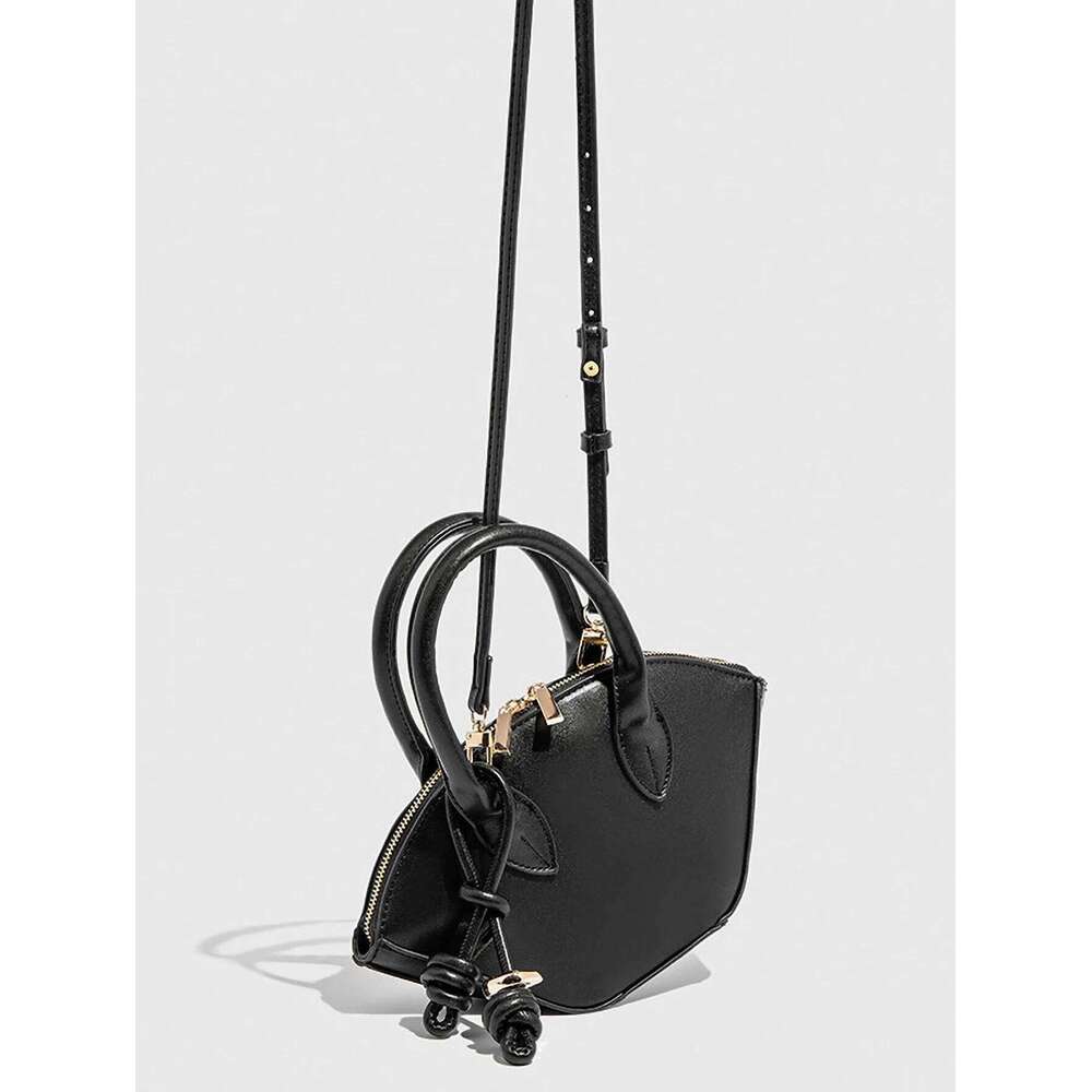 Fashionable And Versatile Single Shoulder Diagonal Cross Bag Solid Color Double Handle Metal Bead Decoration Handbag