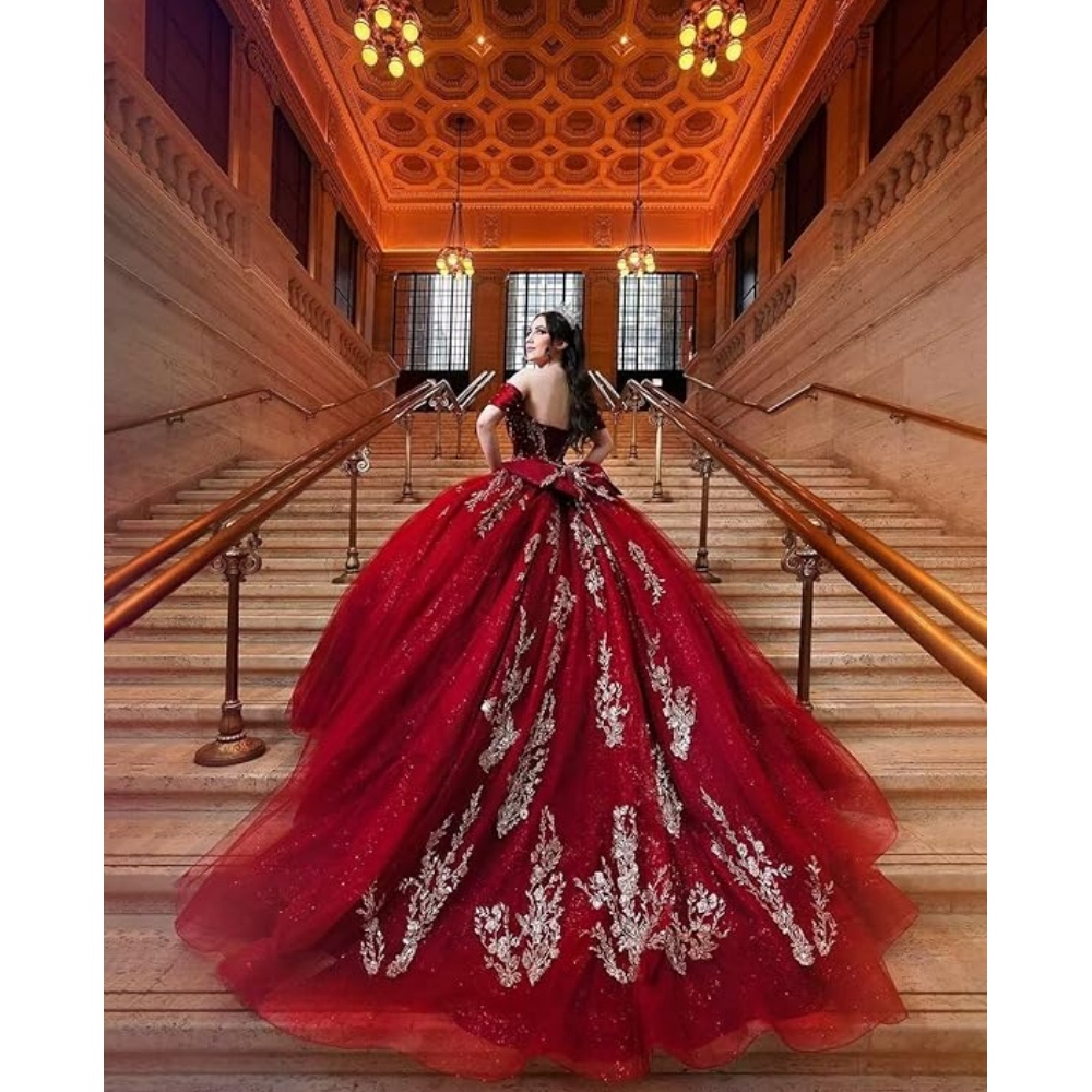 Red Off Shoulder Quinceanera Dresses Ball Gown Purple Tulle Sweet 16 Puffy Prom Dress Vestido de Fiesta Plus Size Formal Pageant Dress