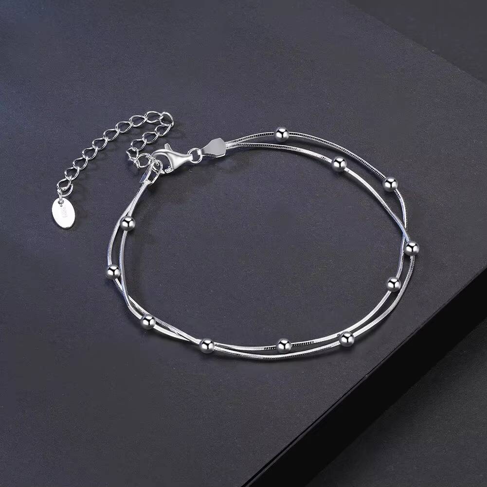 RINNTIN SB183 S925 Sterling Silver 09mm Width Round Snake Satellite Chain 14K Gold Plated Women Bracelet Jewelry