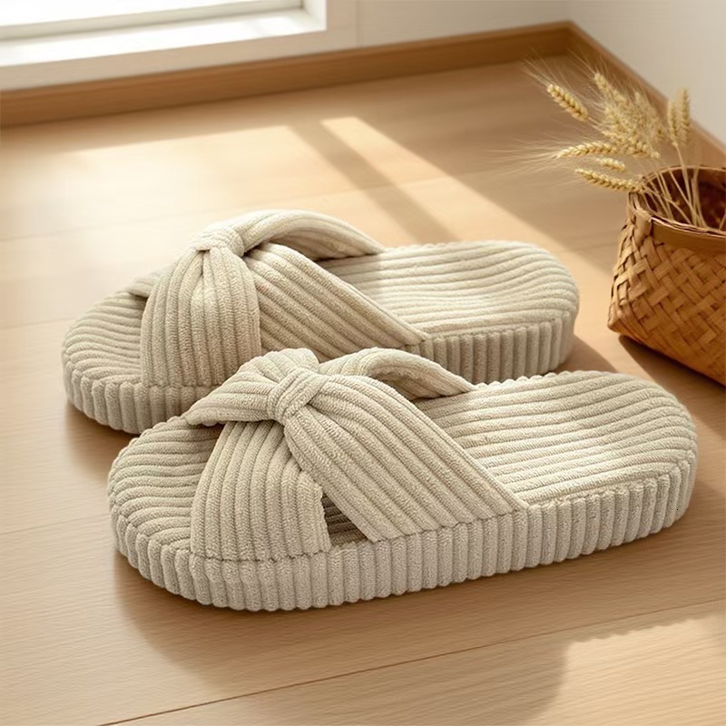 Plus Size Cross Flat New Style Girl Butterfly Home Soft Comfortable Cotton Slippers Cold Sticky Thick Sole ddmymarket