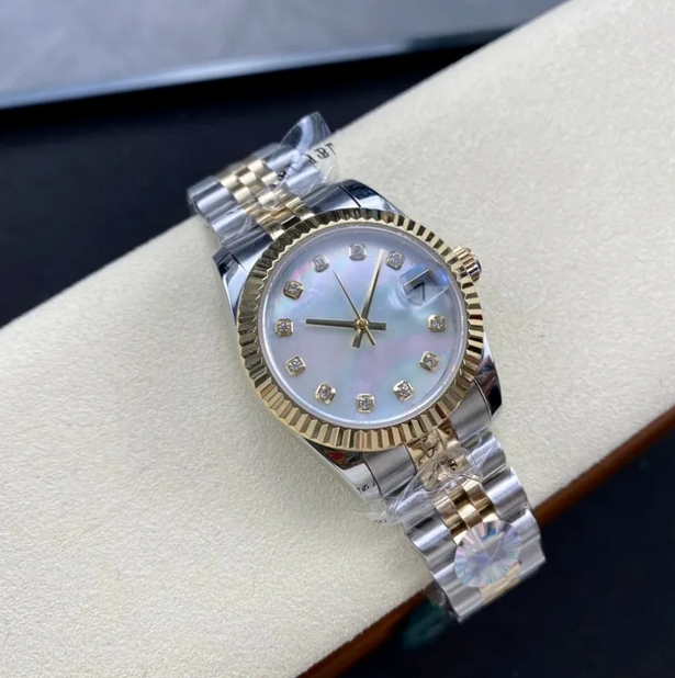 Custom Logo Watch For Women 31mm Mother of Pearl Dial Fashion Casual Ladies Quartz Automatic Steel Pink Gold Black Blue Watches With Box a63