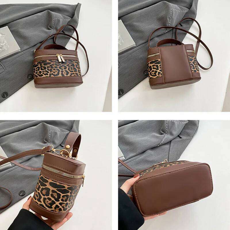 Fashion Round Bucket Bags Women's Daily Used, Leopard Pattern Crossbody Shoulder Bag For Commuting, Casual Ladies Handbags