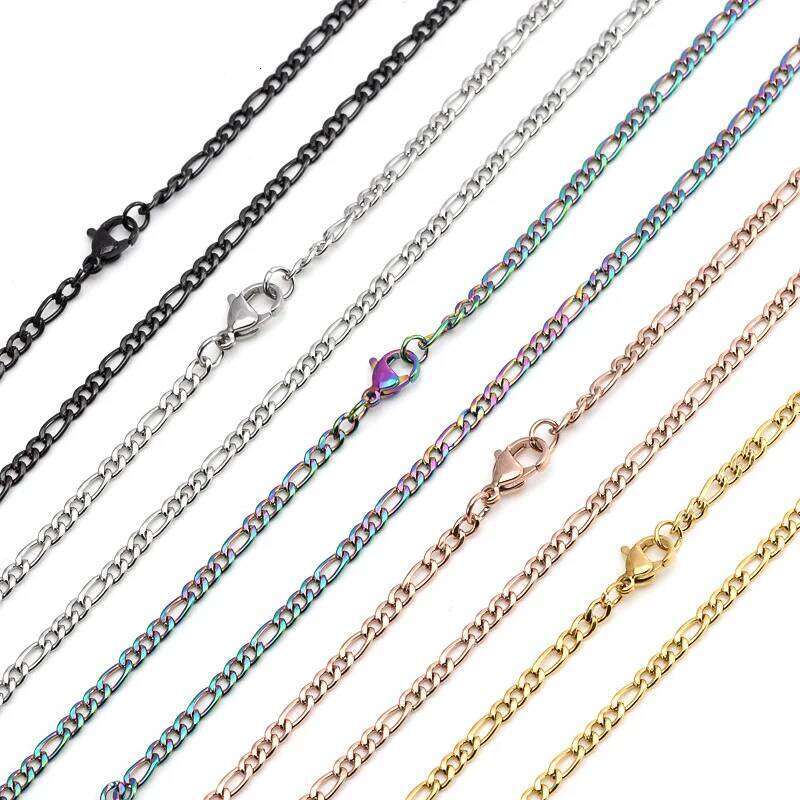 BAECYT 3/4/5/6/7/8mm Stainless Steel plating gold sier black Figaro Chain Necklaces For Women Men Long Collar hoker Wholesale