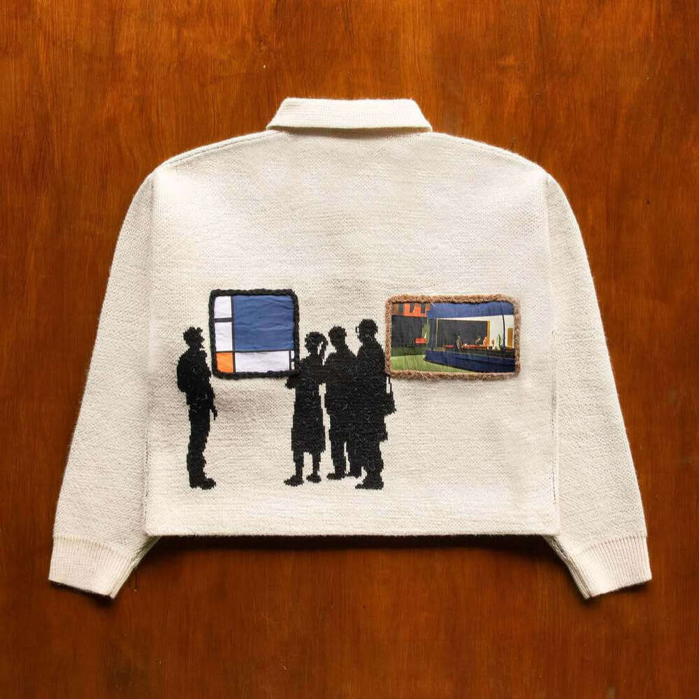 New Sweater Trendy Brand Embroidered Turn-Down Collar American Style Couple Long Sleeve Jacket