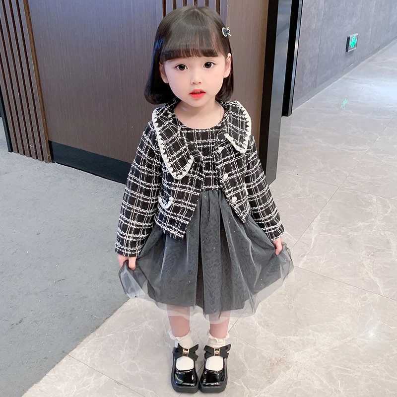 80130cm Girls Dress Set 2025 SpringSummer New Childrens Elegant Style Jacket Princess Layer Dress Two Piece Outfit TR413 L250926PYY9