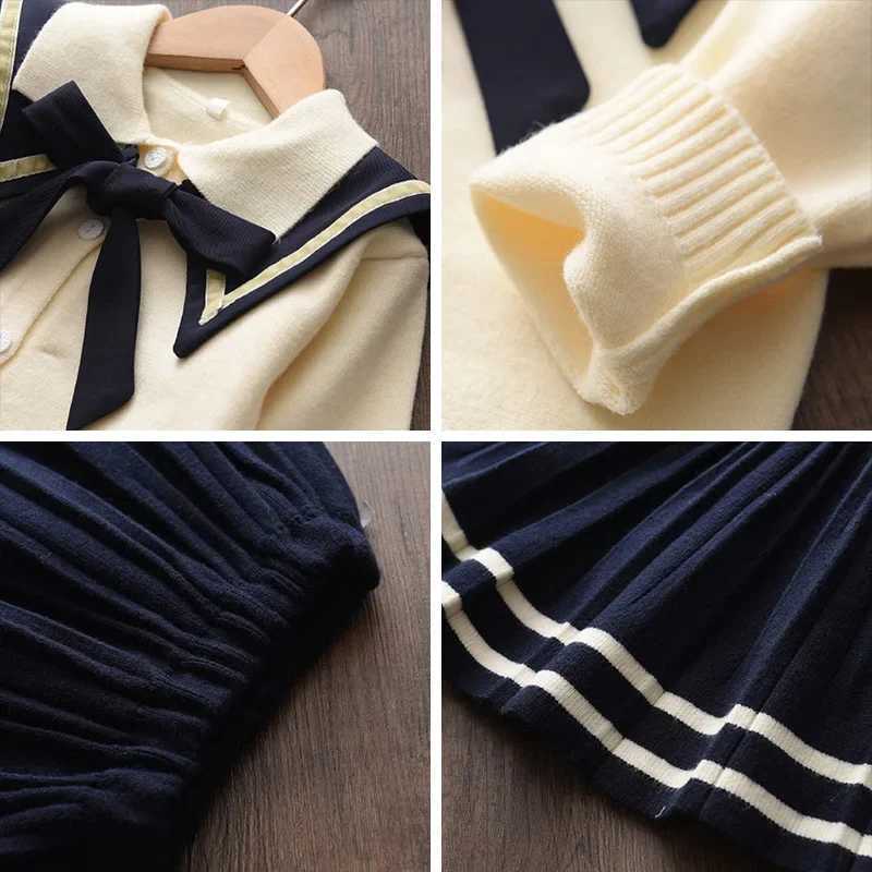 Girls Sweater Set Autumn Long Sleeve Knitted Outfits New Girls Preppy Bow Top and Pleated Skirt Two Piece Suits L250926XYF5
