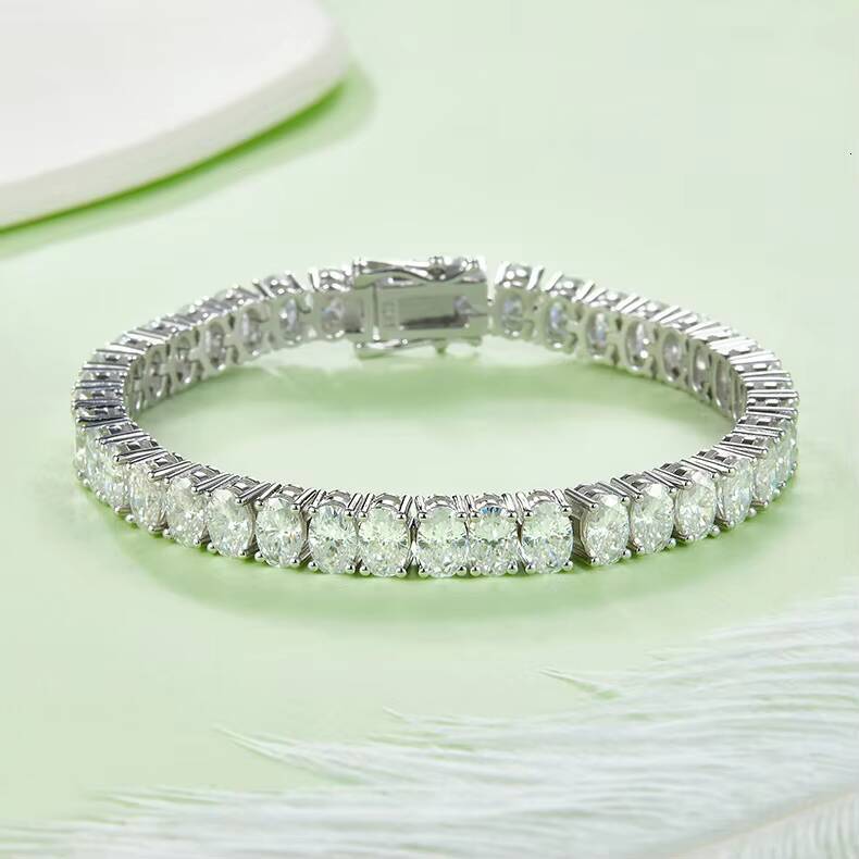 DE 46MM Oval Moissanite Bracelet GRA D Color Moissanite 925 Silver Bracelet 925 Silver Moissanite Tennis Bracelets