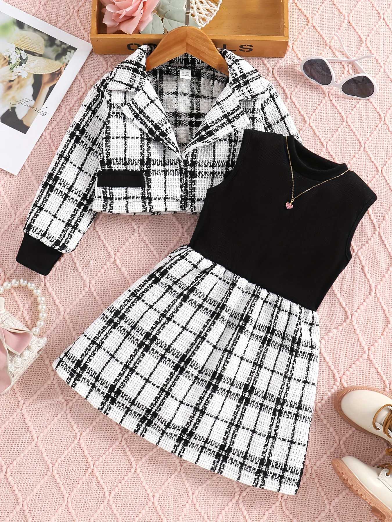 New Girls 3Piece Tartan Suit Set Spring Autumn Formal Dress Casual Vest Pants for Banquet Party L2509263A1F