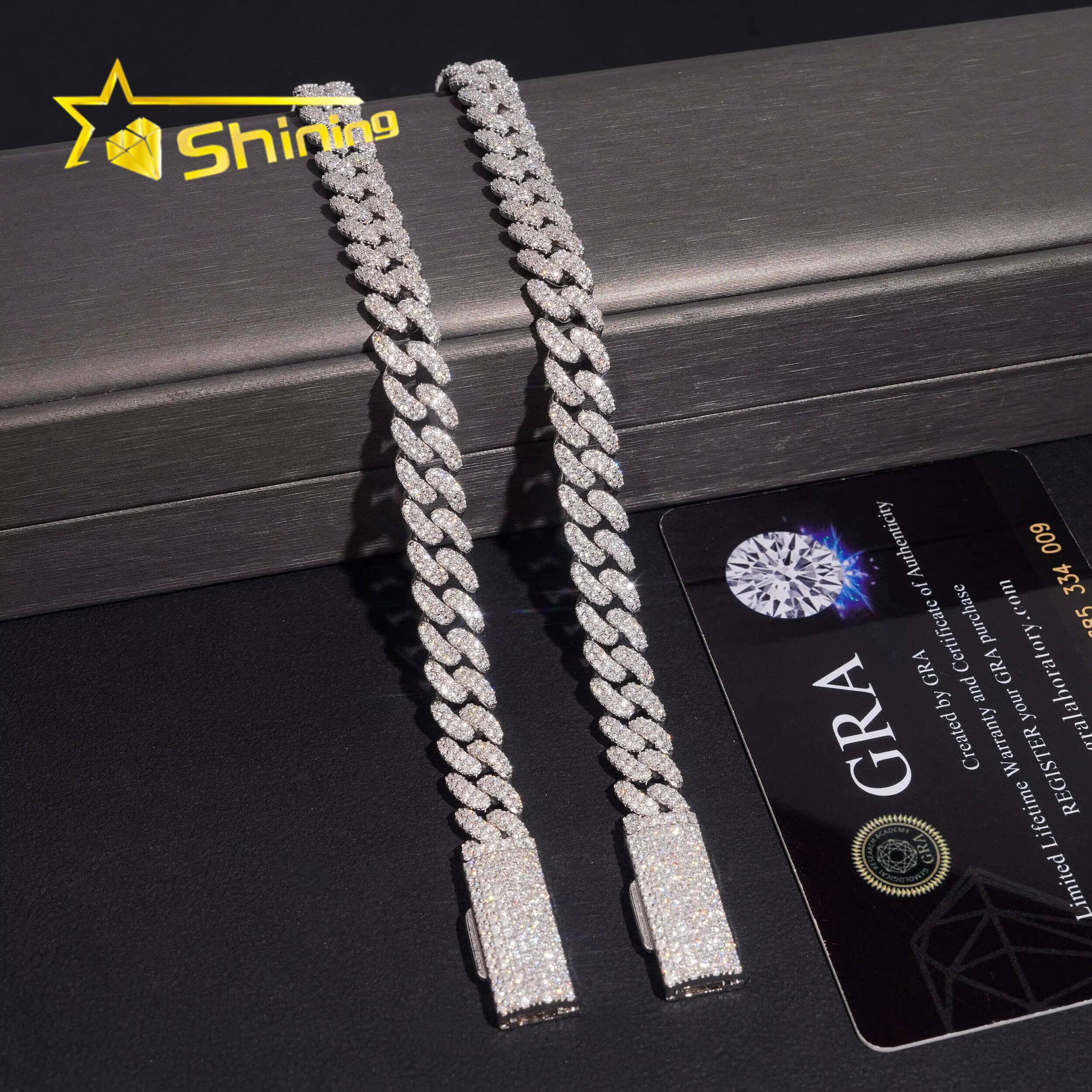 Hot Sale 8mm 2Rows VVS Iced Out Moissanite Cuban Link Bracelet Fine Jewelry Custom Men 925 Silver Bracelet GRA Certificated