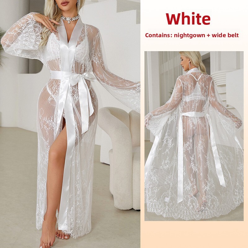 Sexy Lace Trim Nightgown See-through Temptation Sleepwear for Women Outerwear Homewear 677