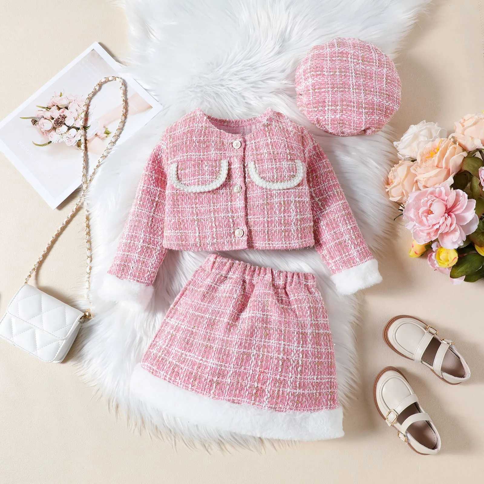 Childrens Sets Spring Autumn Kids Girls Clothes Korean Fashion Plaid Long Sleeve TopsSkirtHat Baby Boutique Clothing BC1335 L250926OEGV