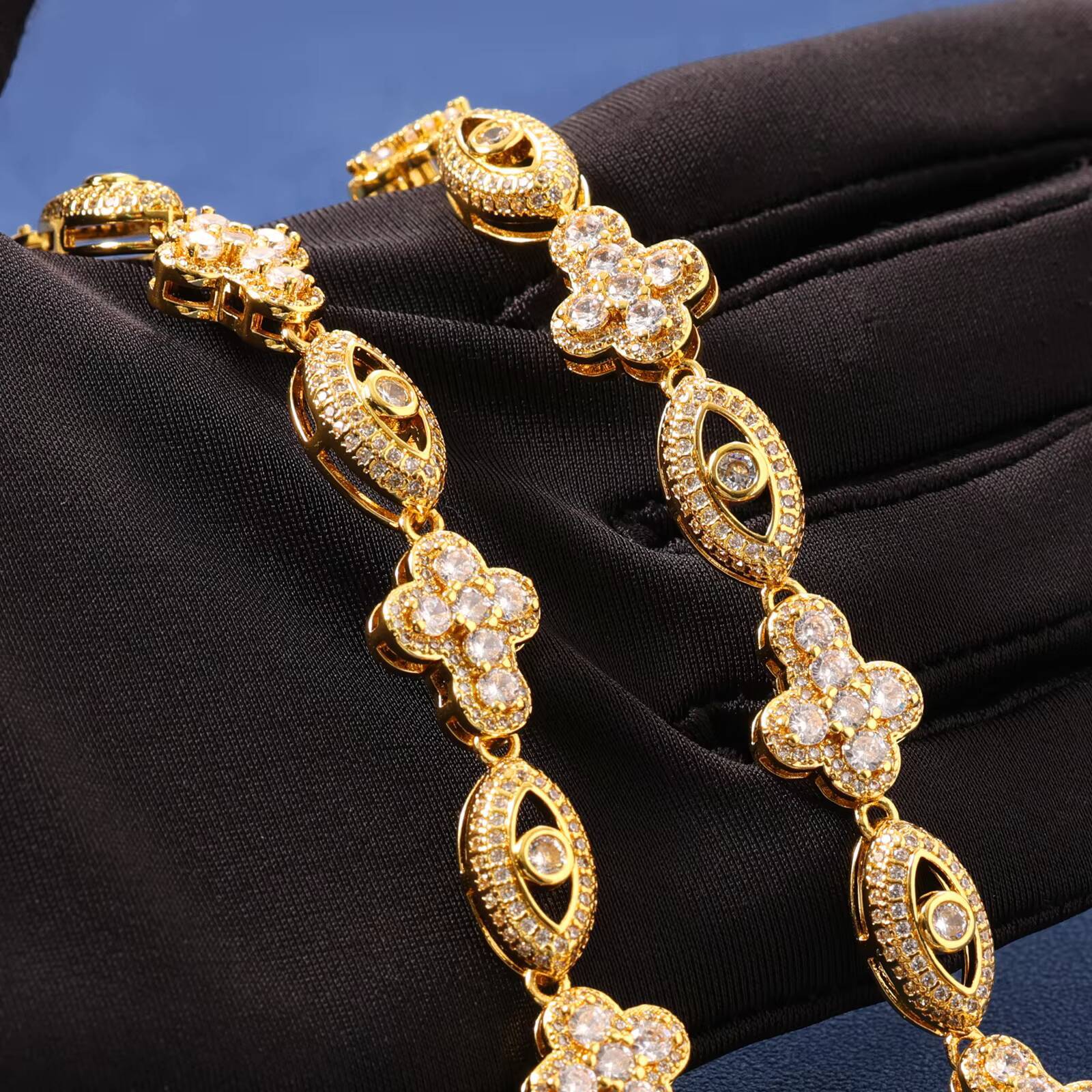 Fashion Design Evil Eye Cross Cuban Chain Brass With 18K Gold Plated 5A Zircon Necklace Iced Out Jewelry for Women Men