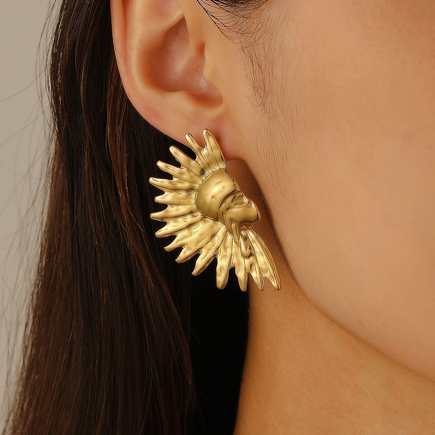 Unique Exotic Inn Ethnic Style Half Circle Earrings For Women Stainless Steel Studs