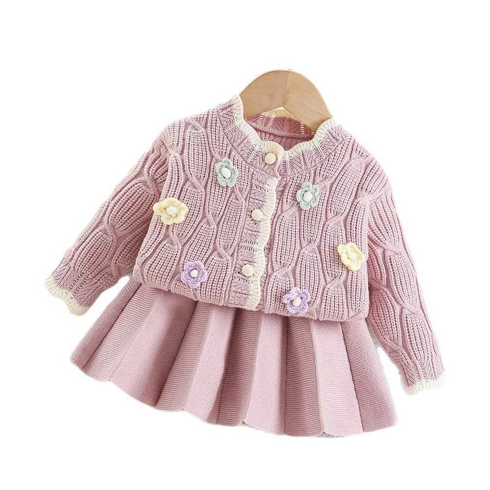 Girls Winter Knit Set Cardigan Skirt 2Piece Outfit Cozy Toddler Girl Clothes Ages 26 Baby Girl Clothes L250926AV2P