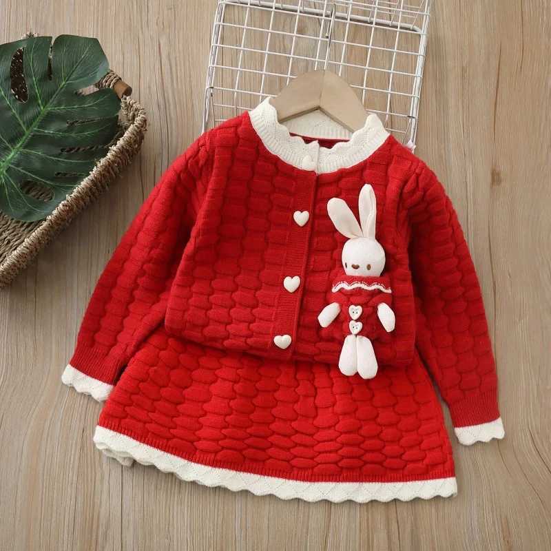 Girls Dress Clothes Sets Spring Autumn Children Woolen Jersey Sweaters Coats Skirts Kids Cute Suit For Baby Knitted Outfits 5 6Y L250926KUOM