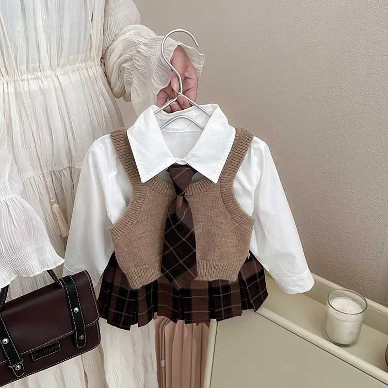 Childrens Clothing Set 2025 Autumn New Item Childrens Shirt Knitted Vest Short Skirt Three Piece Set Toddler Girl Clothes L250926T31K