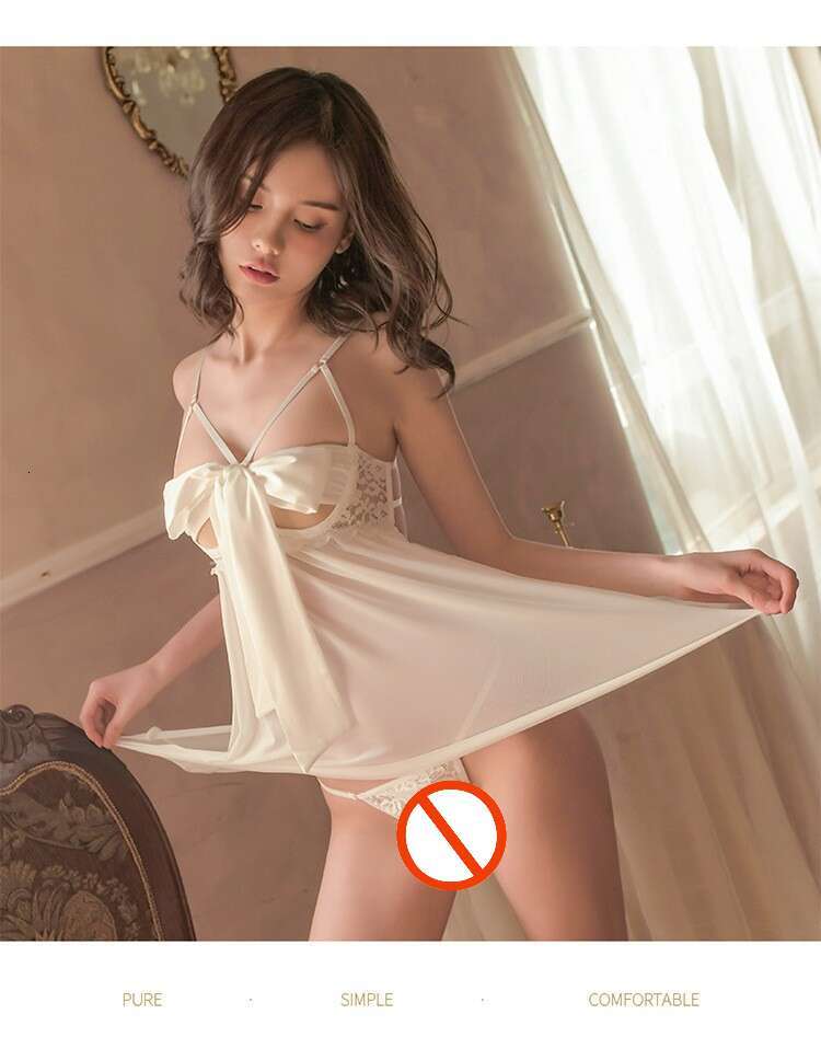 Lingerie Mesh Sexy Nightdress Ribbon Lace Temptation Pamas Women Passion Set Pure Desire Style Camisole Dress